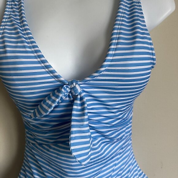 OUTDOOR OASIS BLUE AND WHITE STRIPED ONE PIECE SWIMSUIT - SIZE SMALL - Picture 4 of 7
